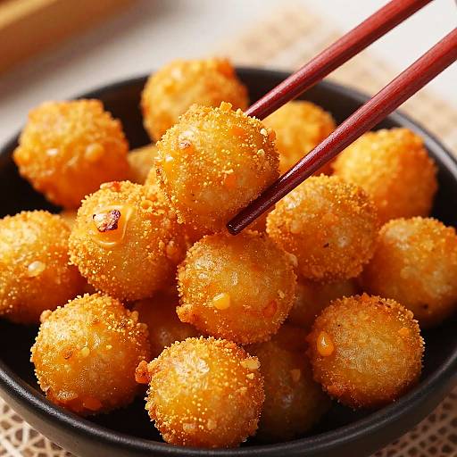 Vibrant Crispy Fried Bites with Chopsticks