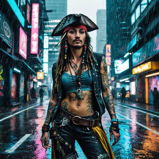 Cyberpunk Jack Sparrow: Neon Street Artist