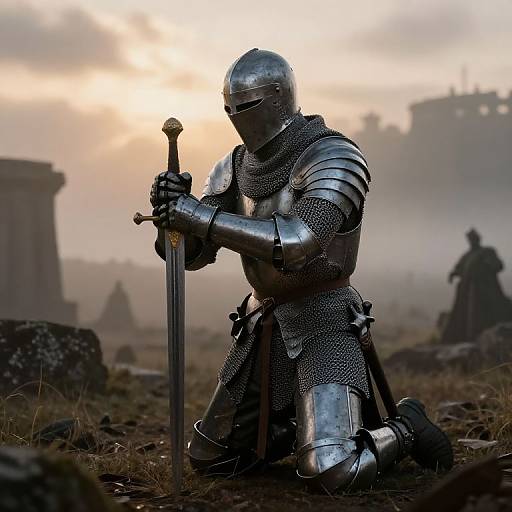 Kneeling Crusader at Misty Dawn