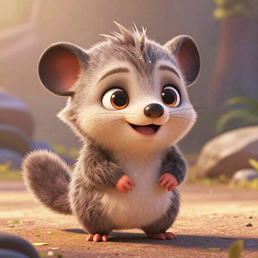 Pixar-Style Playful Baby Opossum