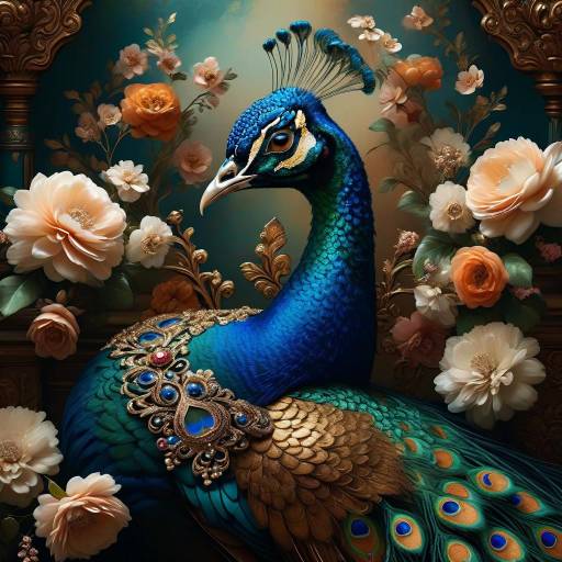 Regal Peacock Among Blooming Flowers