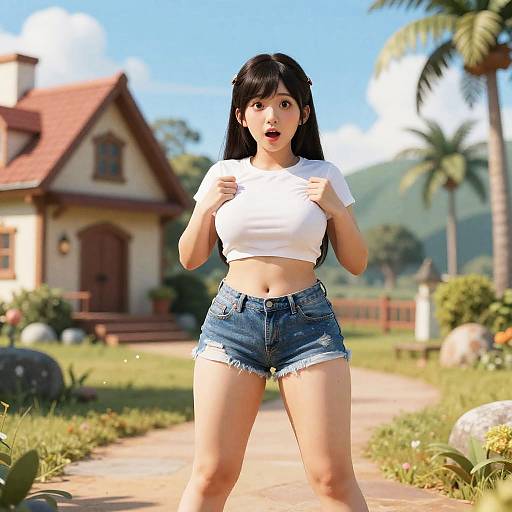 Surprised Waifu in Sunny Garden