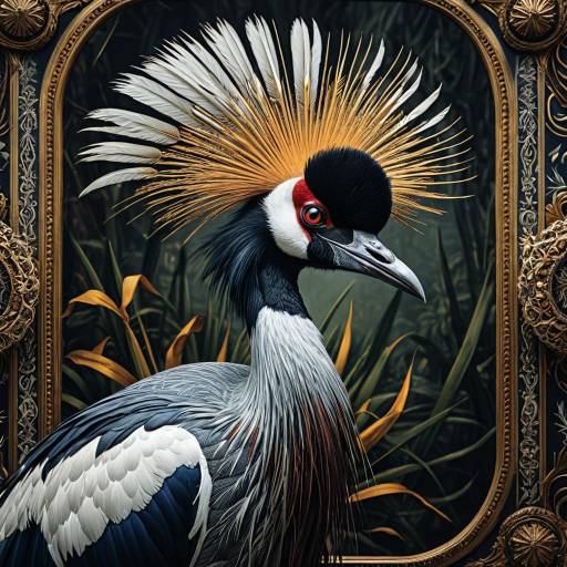 Intricate Black Crowned Crane Artwork