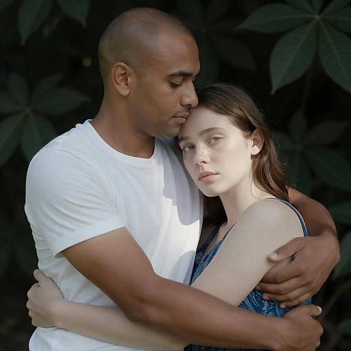 Interracial Couple Embracing Outdoors