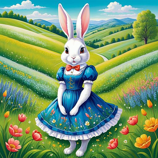Vibrant Ecchi Rabbit in Spring Meadow