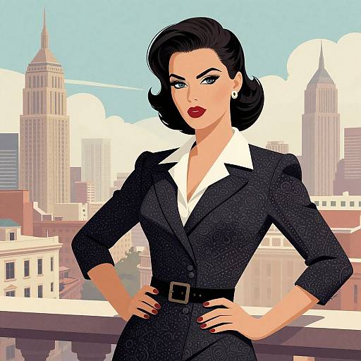 Vintage Style Woman in Urban Landscape