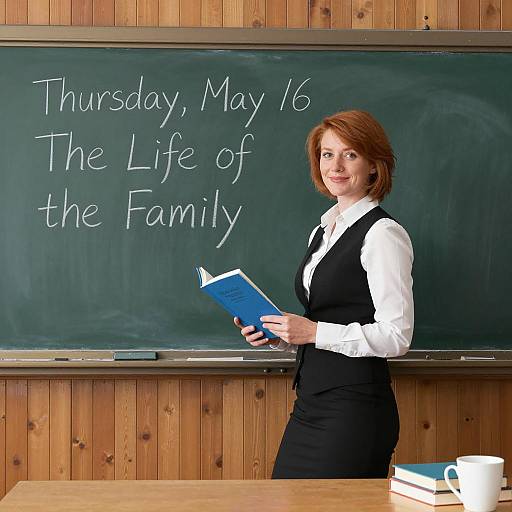 Cheerful Teacher in Classroom Setting