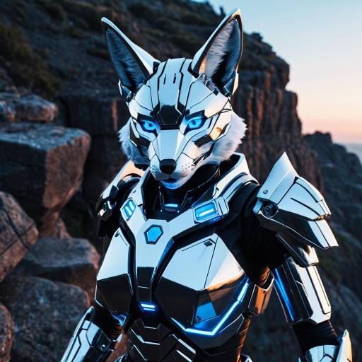Anthropomorphic Female Robot Fox in Chrome Armor Anthropomorphic Female Robot Fox in Chrome Armor