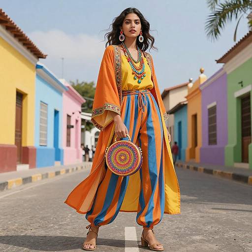 Colorful Bohemian Fashion on Vibrant Street