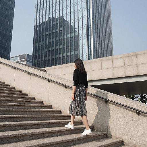 Woman Walking Up Urban Stairs