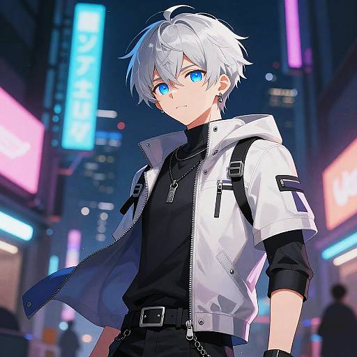 Futuristic Anime Boy Under Neon Lights