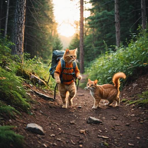 Whimsical Hiking Cat and Squirrel Adventure Whimsical Hiking Cat and Squirrel Adventure