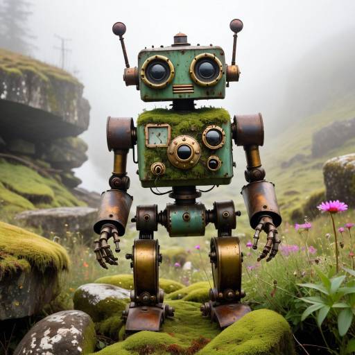 Whimsical Steam-Powered Robot in Nature