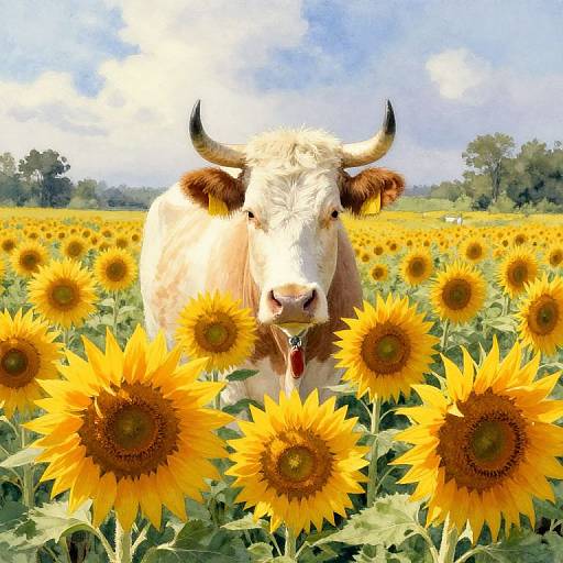 Ethereal Sunflowers and Highland Cow
