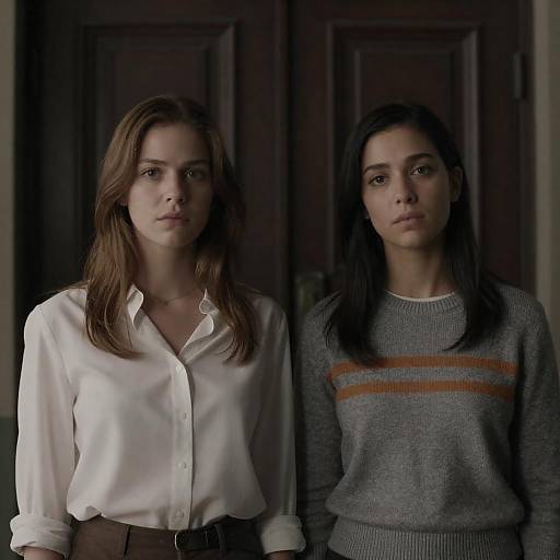 Serious Women by Ornate Wooden Door