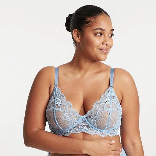 Elegant Woman in Blue Lace Bra