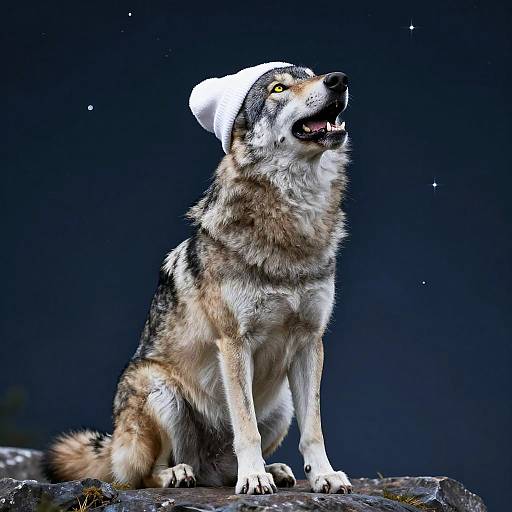 Tranquil Gray Wolf Howling at Night