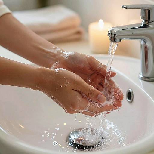 Close-Up Hand Washing Ritual