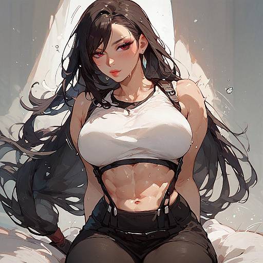 Muscular Anime Woman in Crop Top and Leggings