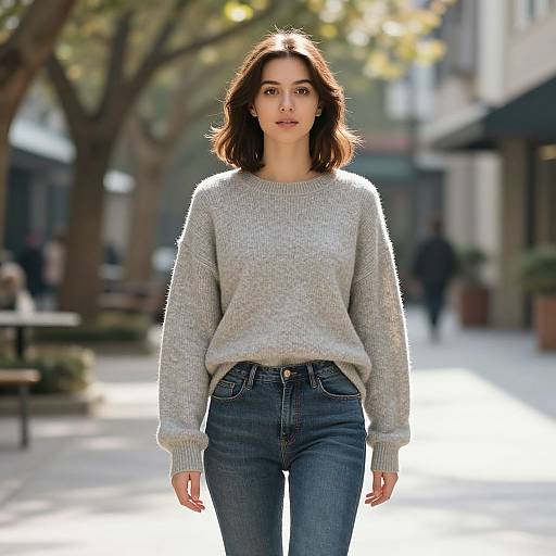Young Woman in Sunny Urban Courtyard