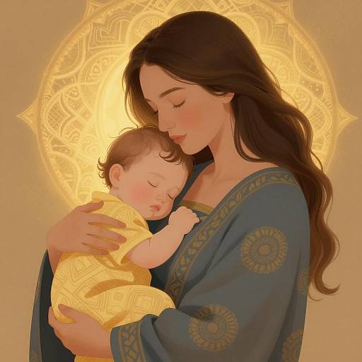 Mother Cradling Sleeping Baby Illustration