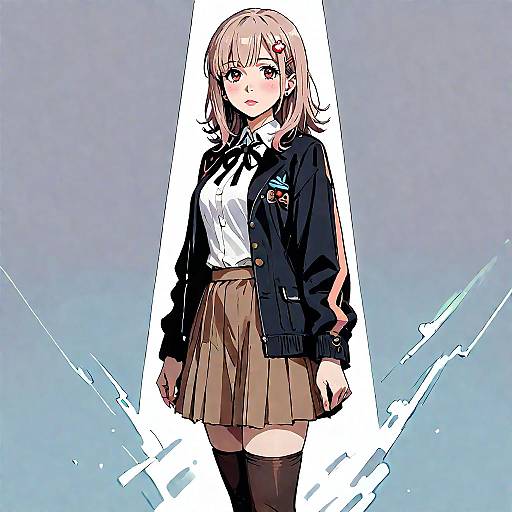 Expressionless Anime Girl in Black Jacket