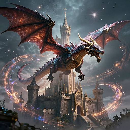 Majestic Dragon Over Ancient Castle