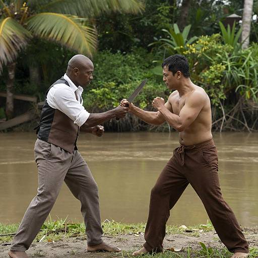 Dramatic Fight Scene by Tropical Riverbank