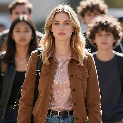 Blonde Woman Leading Group Outdoors