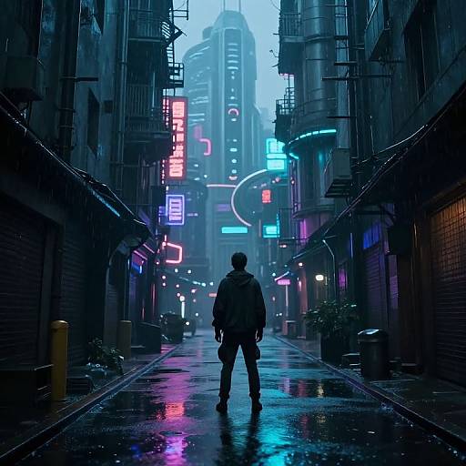Cyberpunk Rainy Neon Alley Scene