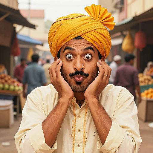 Goofy Indian Man in Market Comic