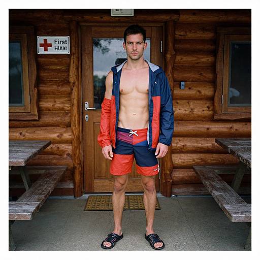 Athletic Man by Cabin in Lomography Style