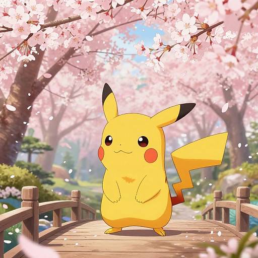 Pikachu on Cherry Blossom Bridge
