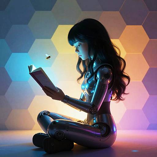 Futuristic Girl Reading Glowing Book