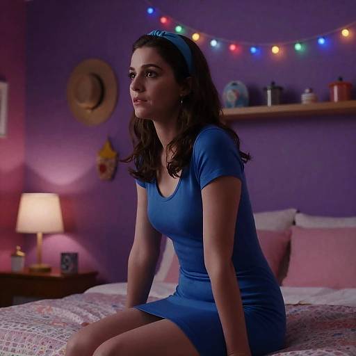 90s Style Portrait of Woman in Bedroom