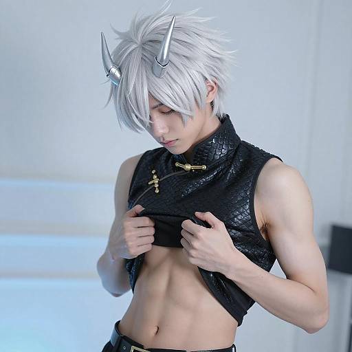 Androgynous Person in Dragon-Scale Top