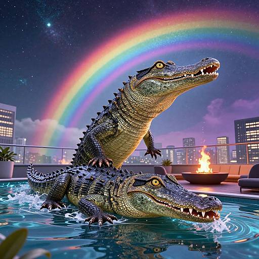 Epic Wani Crocodilian in Neon Sky