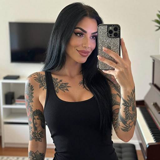 Tattooed Woman Mirror Selfie