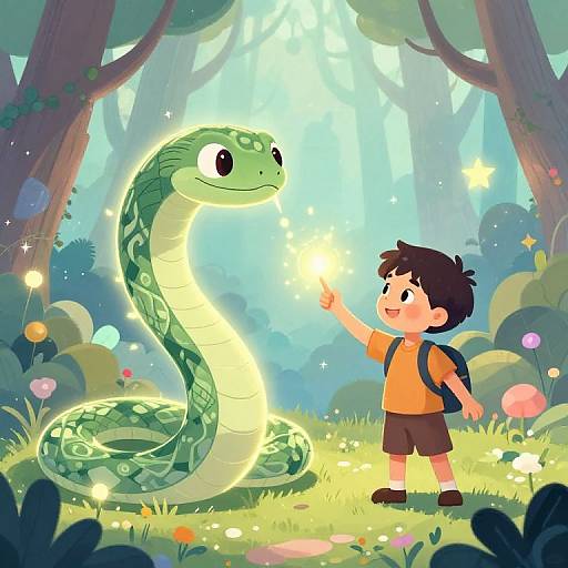 Magical Boy and Glowing Snake