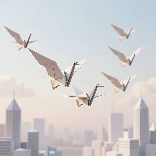3D Origami Cranes in Fantasy Sky