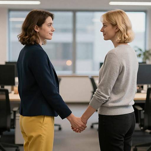 Warm Office Portrait: Women Holding Hands
