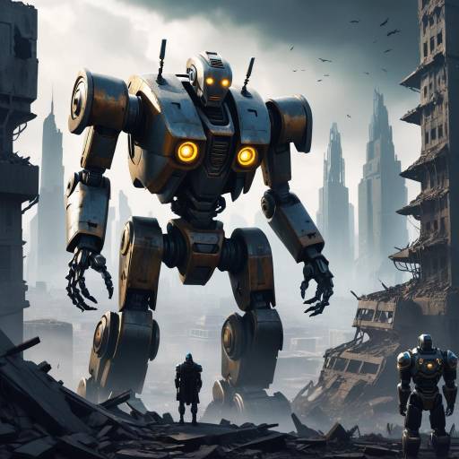 Ancient Robot in Crumbling Future City Ancient Robot in Crumbling Future City