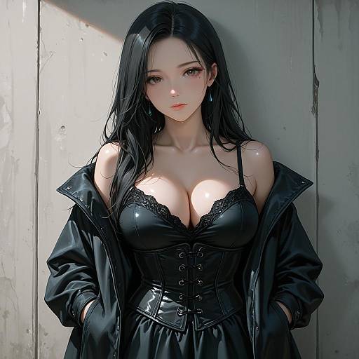 Woman in Black Corset Dress