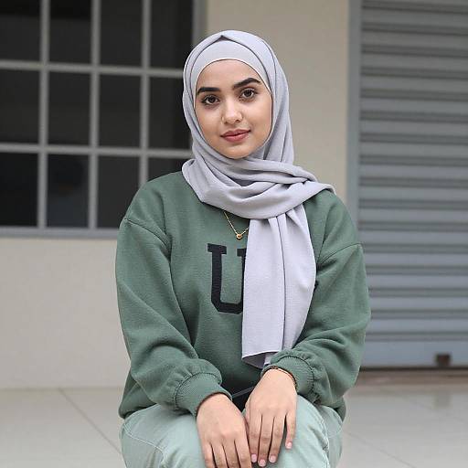 Young Woman in Casual Hijab Outfit