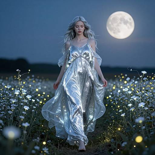 Celestial Moon Goddess in Glowing Field