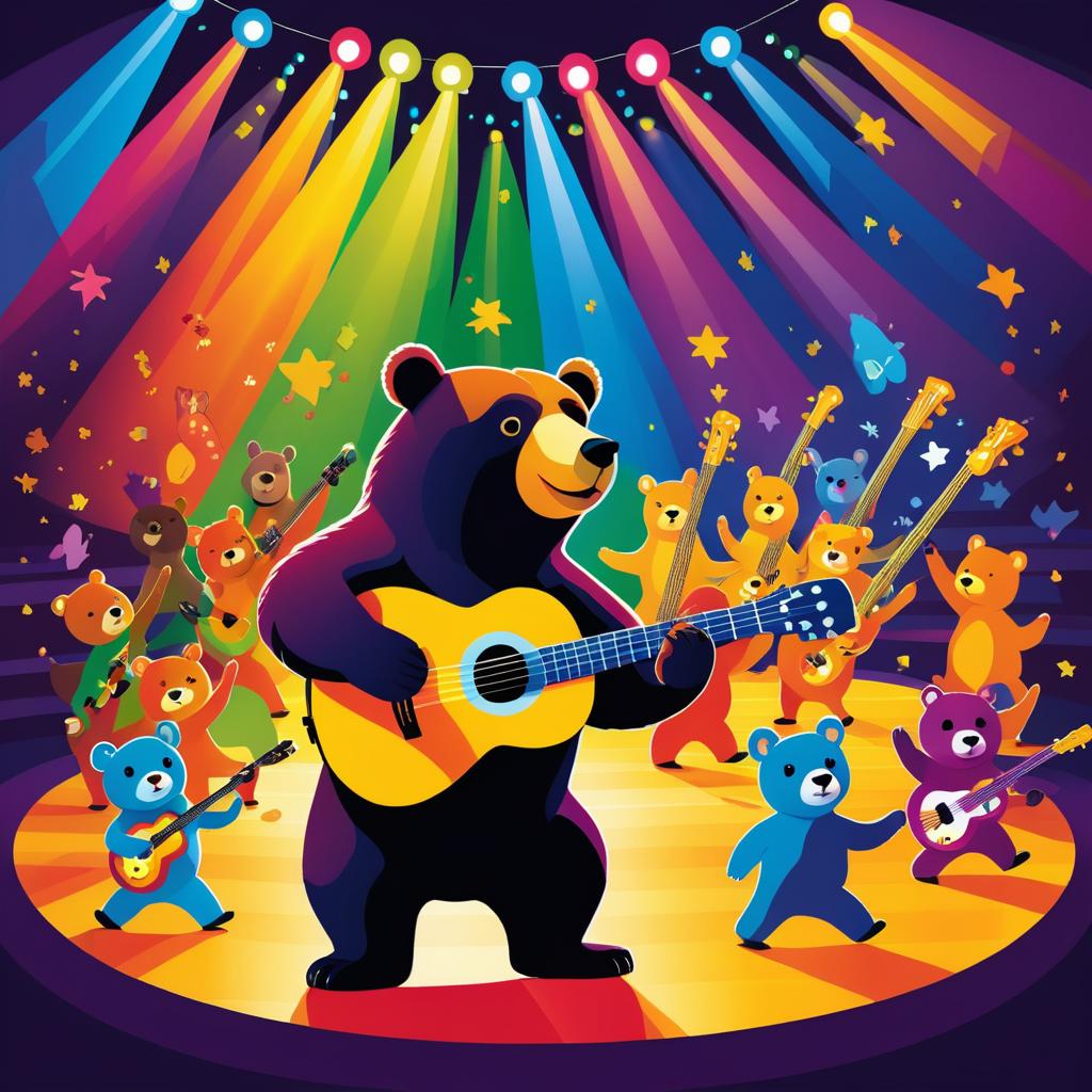 Bear Rocking Out with Colorful Friends