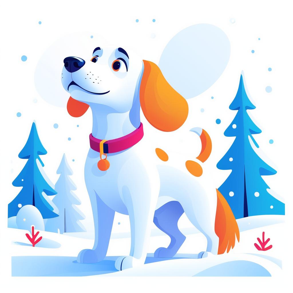 Whimsical Cartoon Dog in Snow Scene