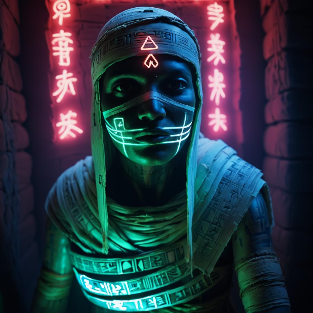 Menacing Mummy in Neon Light