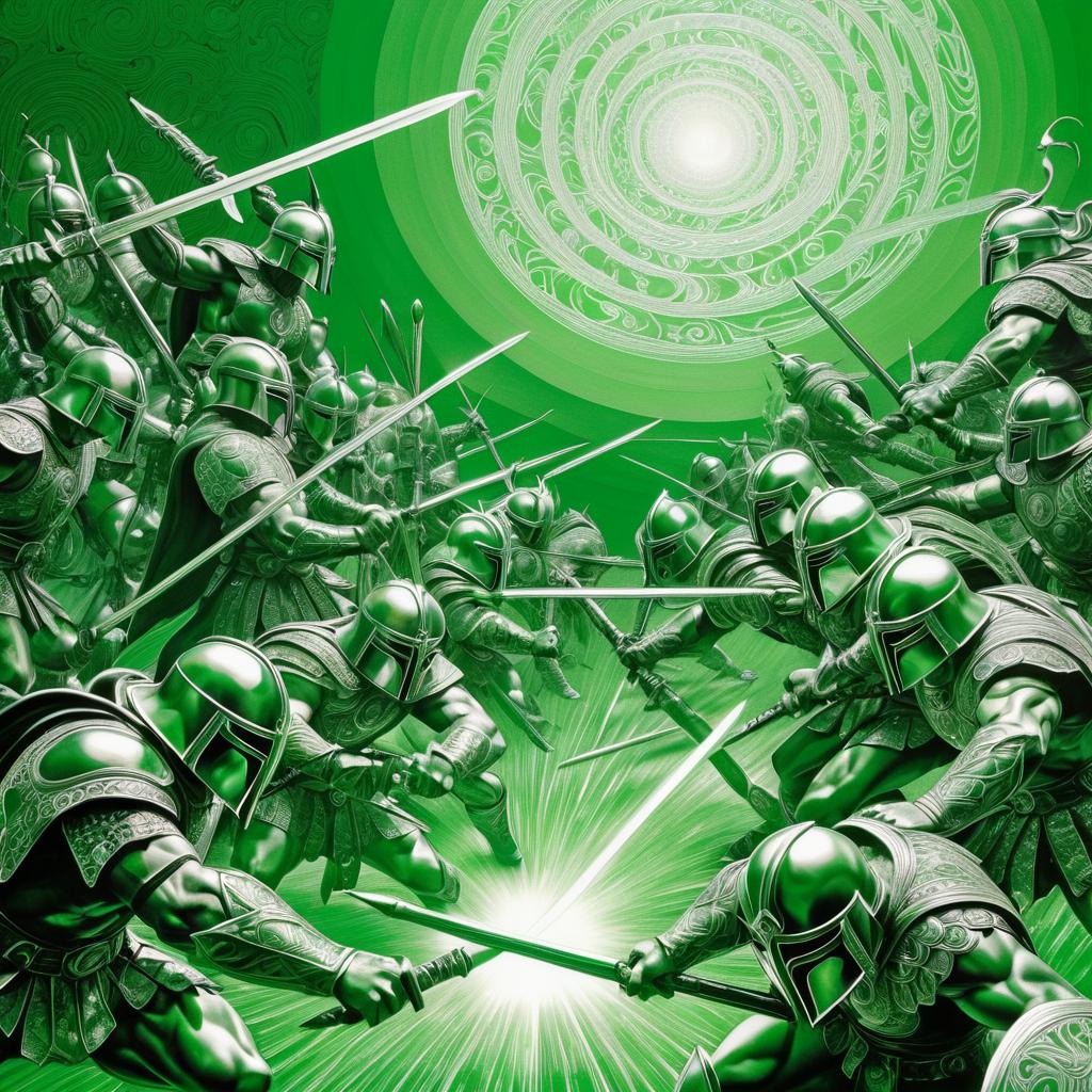 Mighty Warriors in Op Art Combat Scene