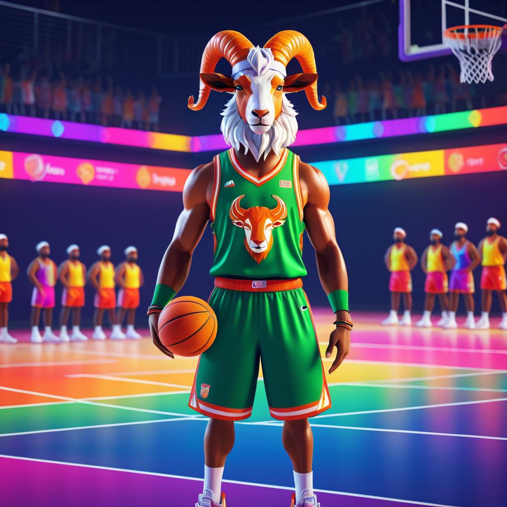 Regal Goat Champion on Basketball Court